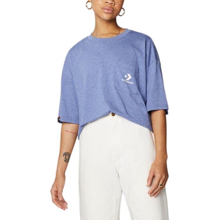 Converse T Shirts Unisex Blue Crew Neck Moderate Straight Fit 10023283-A01