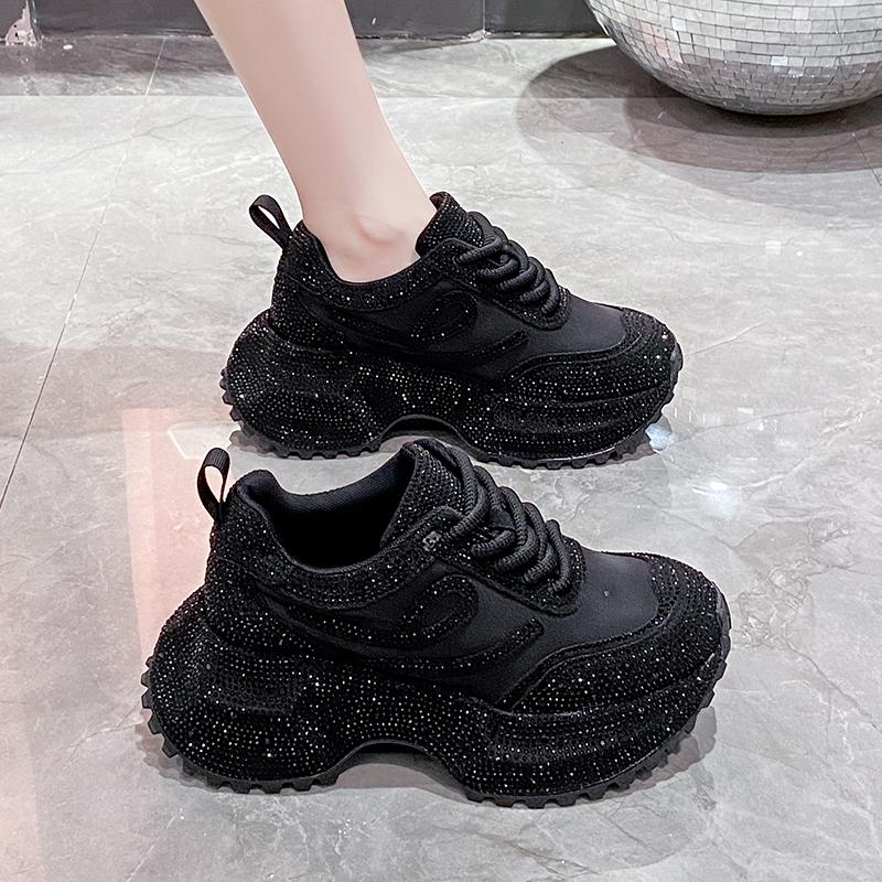Fashion Women's Rhinestone Shoes Luxury Rhinestones Platform Sneakers Outdoor Anti Slip Running Shoes 7cm Thick-soled Casual Shoes