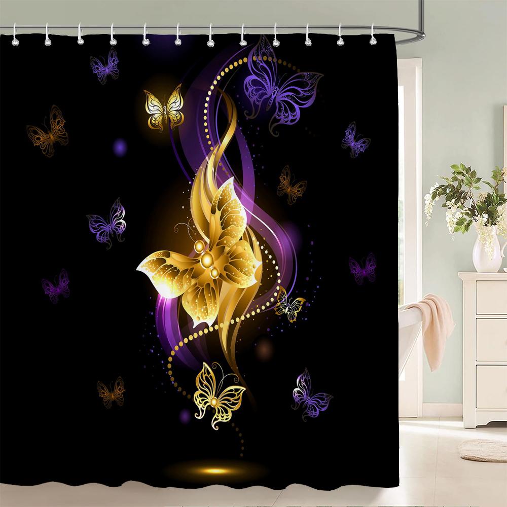 

3D Beautiful Butterfly Printed Shower Curtains Bathroom Curtains Waterproof Polyester Frabic Decoration Bath Curtain 180X180Cm W60H190(CM)-1 Pcs
