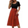 Summer Women's Dress Round Neck Splicing Lace-up Print Short-sleeved Casual Dresses