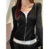 Autumn and winter new black and white contrasting color inner bottoming shirt long-sleeved t-shirt women's fake two niche design slim-fit 