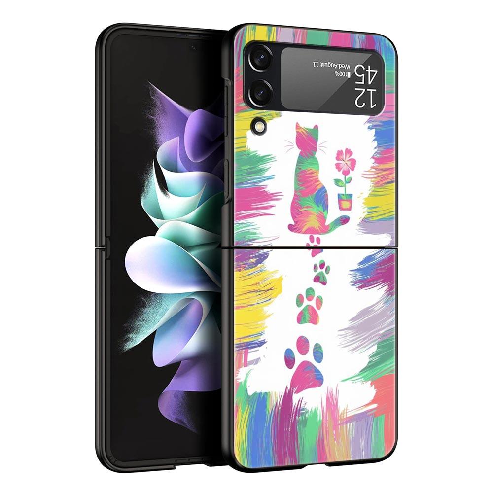 Abstract Creative Cute Cat Line Pattern Hard PC Phone Case For Samsung Galaxy Z Flip 7 6 5 4 Black Cover For Galaxy Z Flip 3 Bag