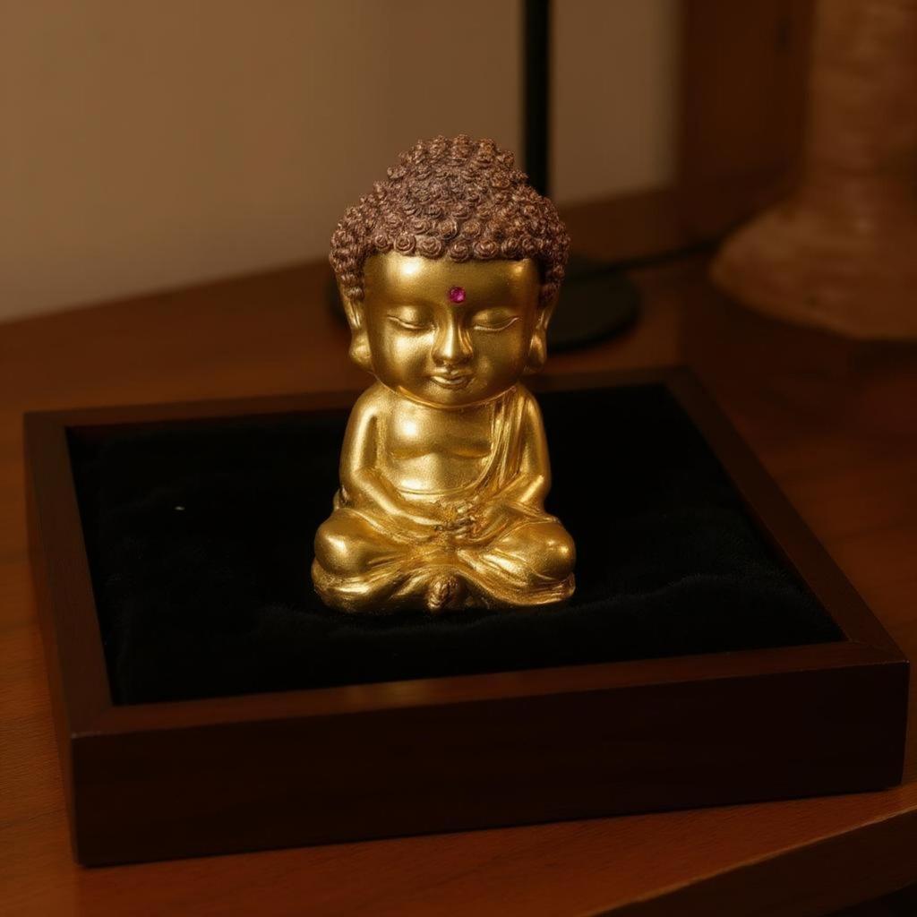 Seated Buddha Figurine Copper Meditation Statue Toned Base Meditating for Desk, Car