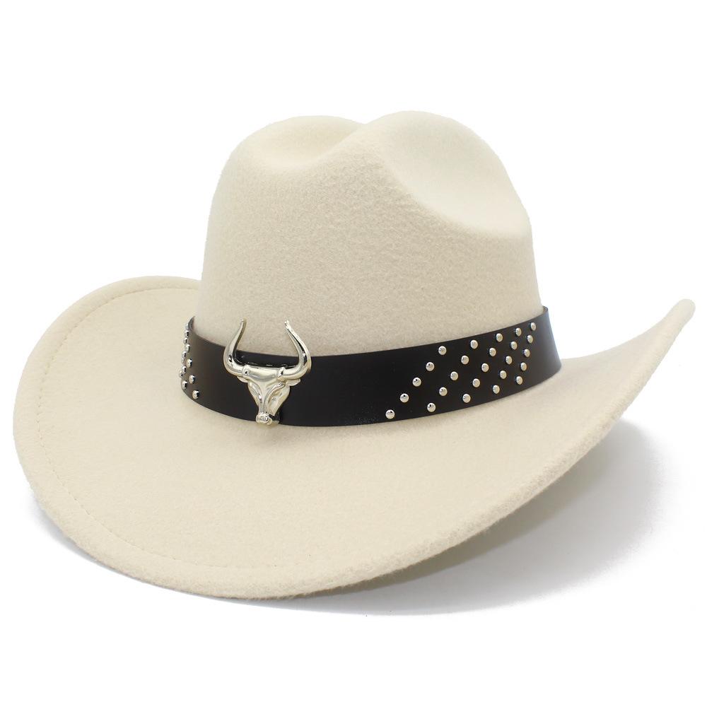 Thin and Popular European and American Classic Bull Head Accessories Cowboy Hat Fashion One-word Top Curved Brim Grassland Knight Hat