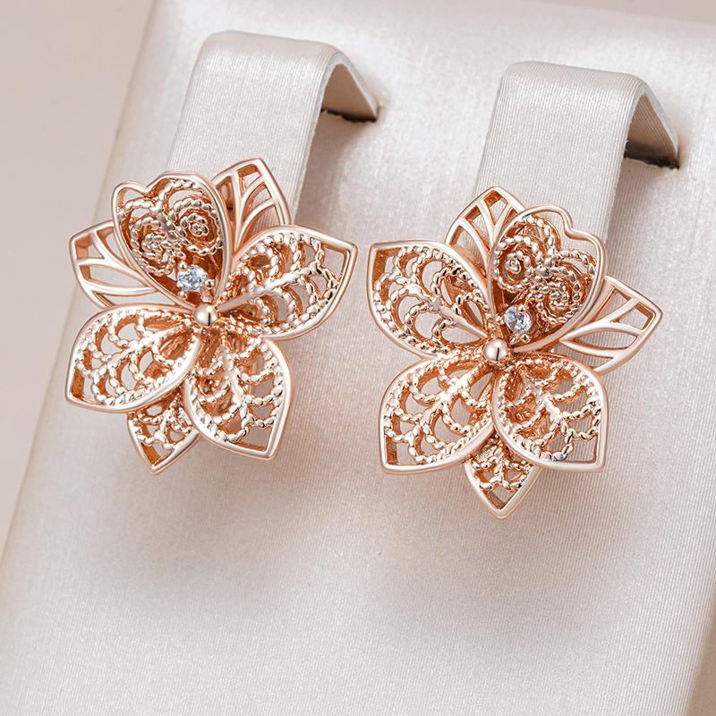 Kienl Ohrhänger mit Blumen in Roségold für Damen, funkelnder Zirkonia, Vintage-Schmuck für jeden Tag