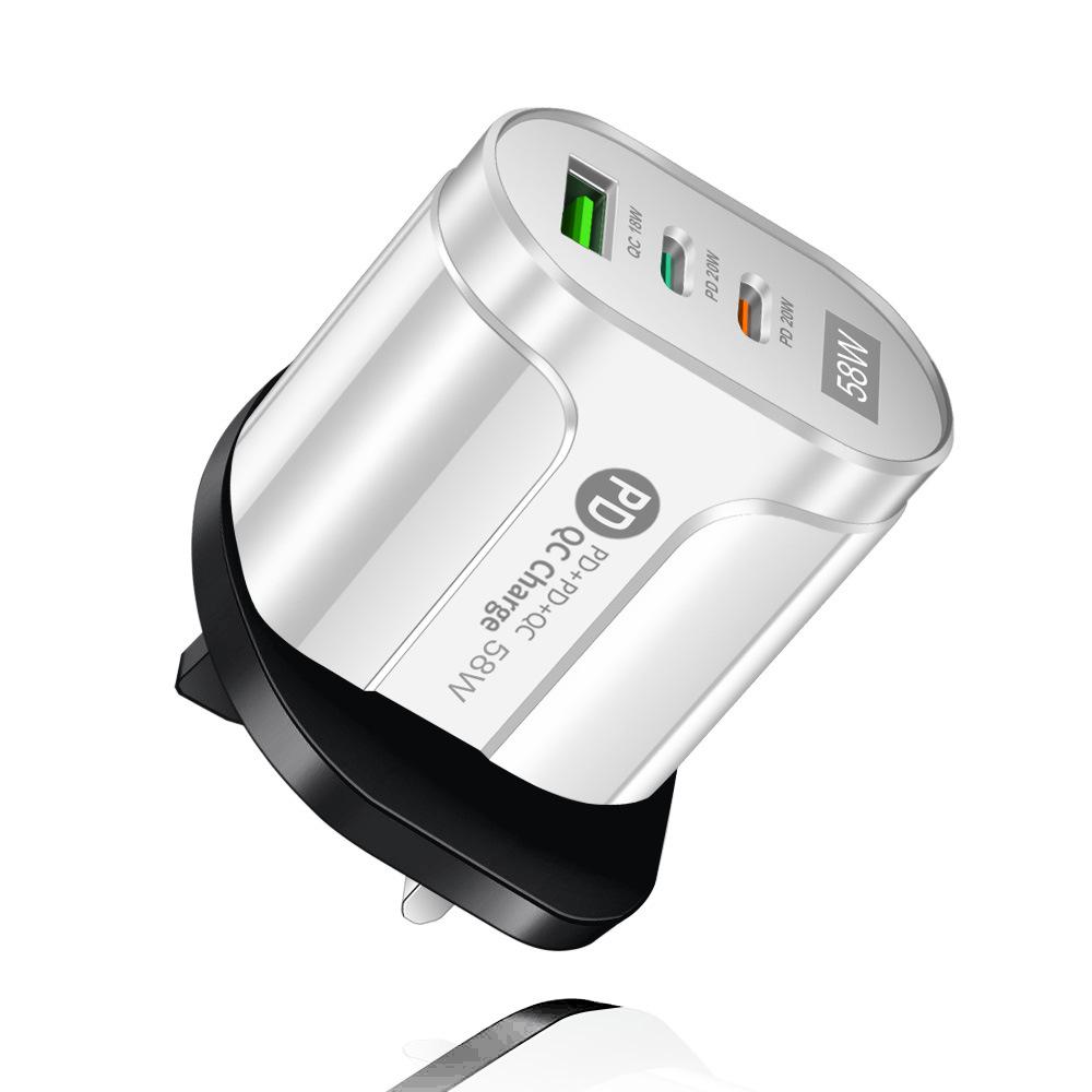 58W Dual Fast Charger: 2PD + QC3.0 for EU/US/UK/AU Plugs