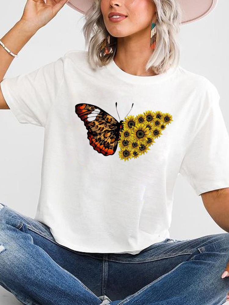 Butterfly Graphic Oversized T-Shirt Cute Short-Sleeved Top for Women European And United States Style Casual Fashion Modal
