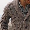 Men Sweatercoat Vintage Style Single-breasted Solid Color V-neck Thread Knitting Male Coat for Office