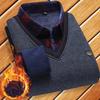 Men's Autumn/Winter Knit Sweater with Fake Two-Piece Shirt Collar - Plus Velvet, Middle-Aged & Young Styles.