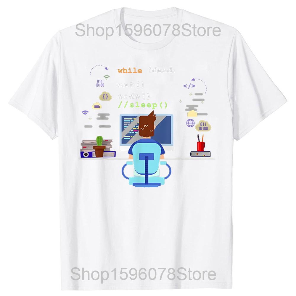 Eat Sleep Code Computer Science Programming TShirt Summer Unisex Fashion T Shirts Cotton Short Sleeve Oversized Loose Tshirt Tops