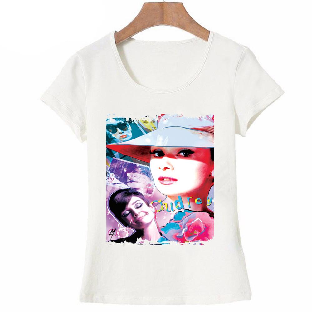 

Harajuku fashion womens short sleeve Audrey Hepburn movie star TShirt super art shirts casual Tops new hipster girl Tees 4XL