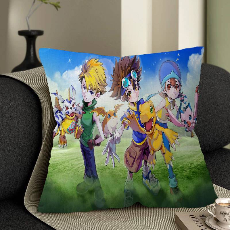 Cartoon B-Digimon Pillow Covers Cartoon Sofa Decorative Home Double-sided Printing Short Plush Cute Cushion Cover