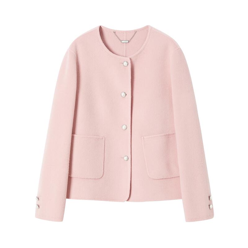 JUZUI Women's Round Neck Wool Blend Short Coat