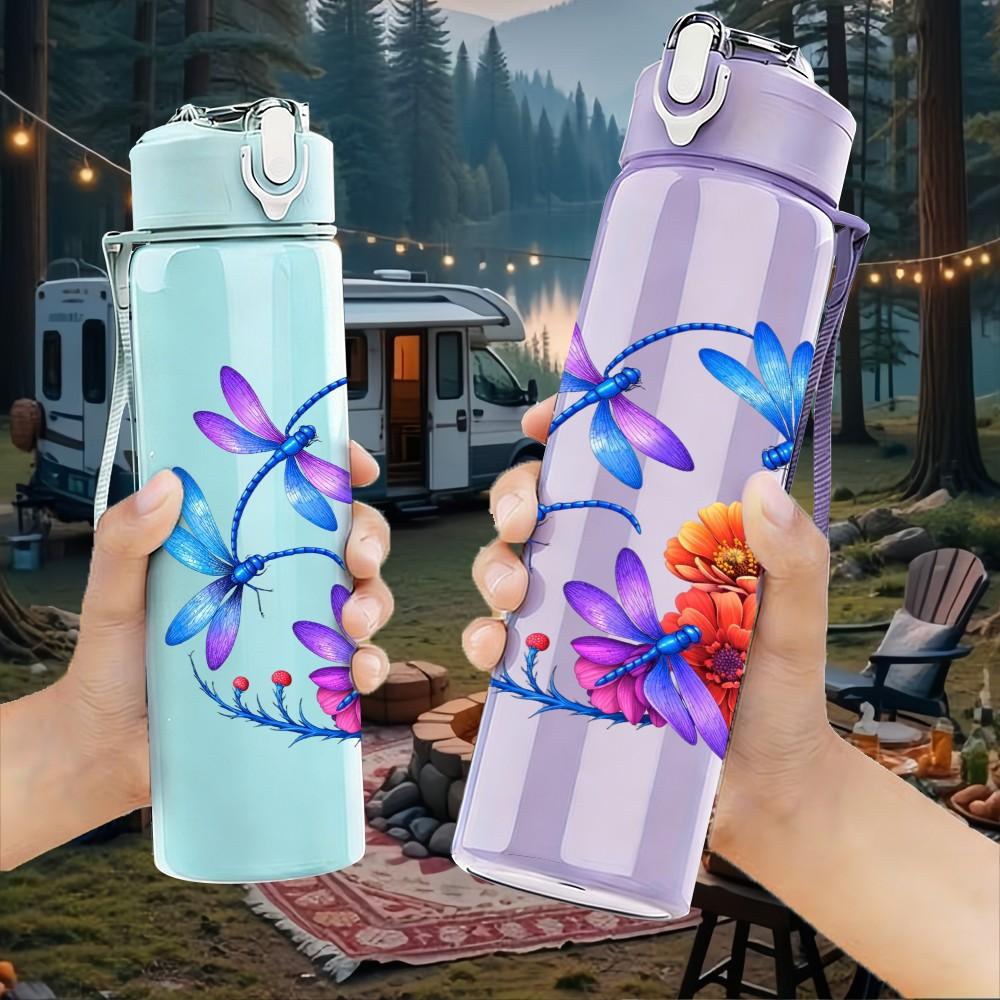1PC Bright Wildflower Bouquet Print 750ml Color Plastic Sports Water Bottle Leakproof Flip Straw Lid Suitable for Sports Office Home Use