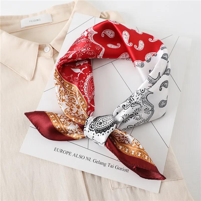 Luxury Floral Print Silk Square Scarf Women Soft Satin Kerchief Hairband Neckerchief Head Hijab Lady Headband Foulard Bag Ribbon