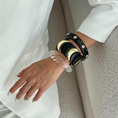 3 Style Exaggerated Irregularity Thick Acrylic Bangles Punk Retro Boho Splicing Elastic Rope Resin Bracelets Jewelry for Women