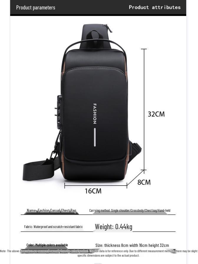 Men's Waterproof Anti-Theft Crossbody Bag with Combination Lock - Nylon Chest Pack for Motorcycle