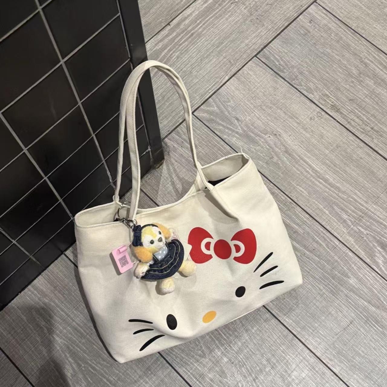 

Холщовая сумка-тоут и кроссбоди Hello Kitty большой вместимости - Милая студенческая и дорожная сумочка