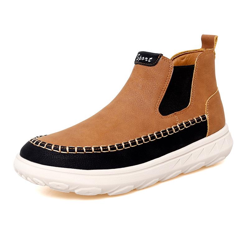 Men s Plus Size Casual Leather Mid-top Non-slip Dad Shoes, Size 47 46 жёлтый