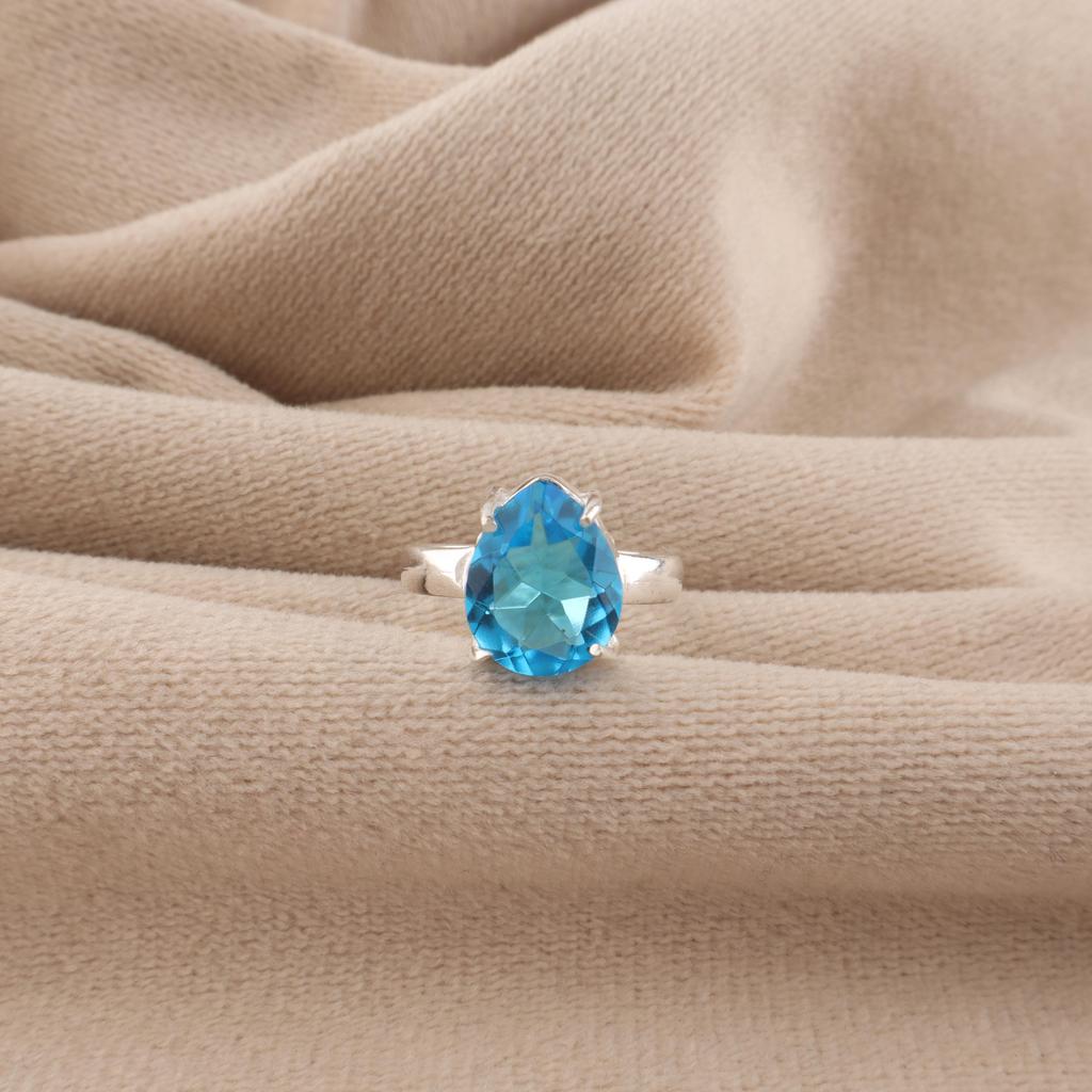 Swiss Blue Topaz Gemstone 925 Sterling Silver Jewelry Statement Designer Ring For Wife RR-81-5