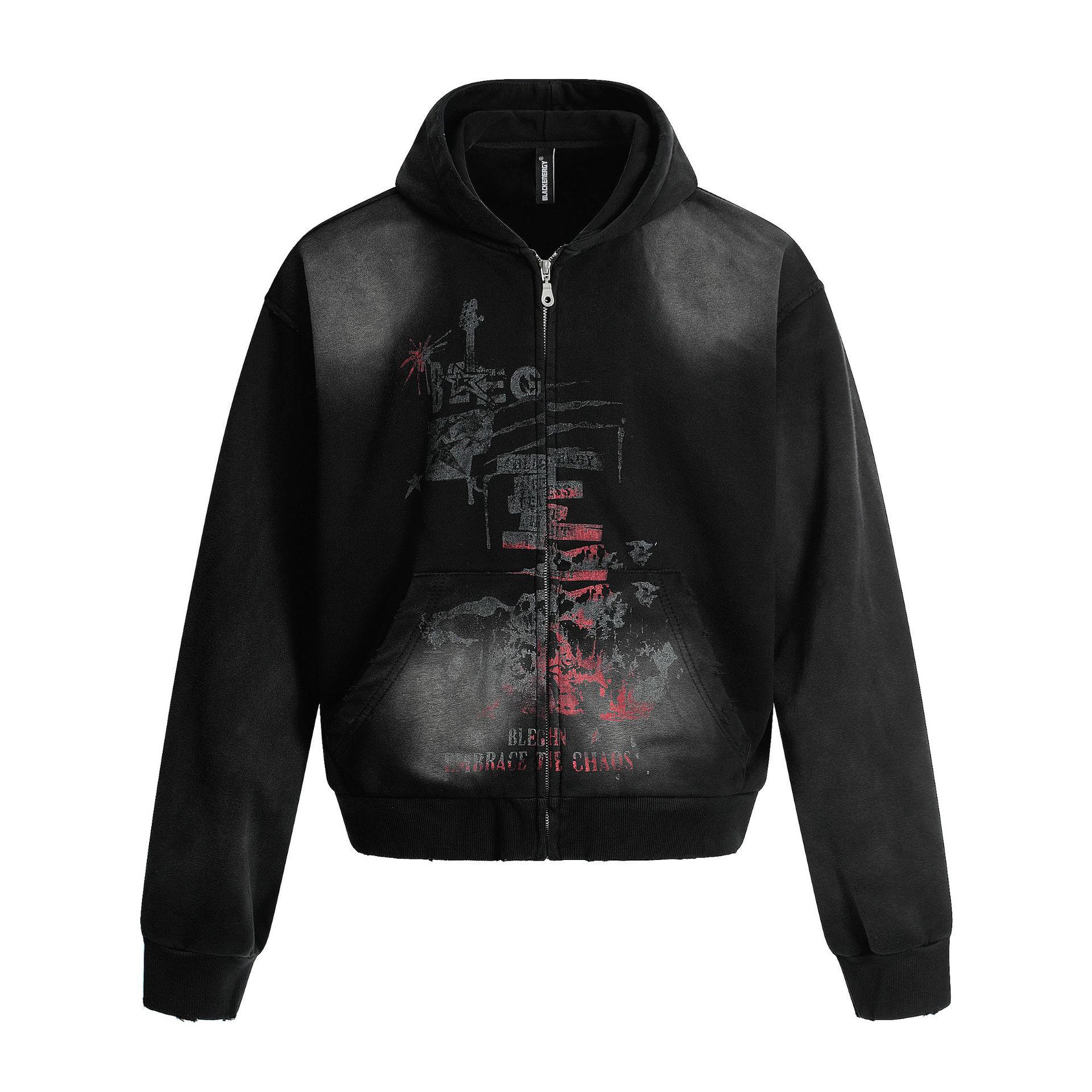 Men s hoodies, American street hip-hop, trendy brands, wasteland feng shui, washed cardigan, sweatshirts for men and women S