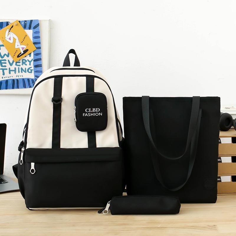 Women's Three-Piece Nylon Backpack Large Capacity Campus Splicing Schoolbag Backpack