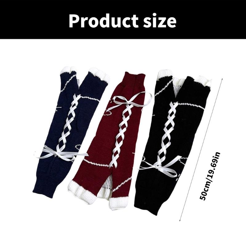 Japanese Harajuku Stretchy Knitted Leg Warmers with Star Pattern for Women Drawstring Ruffle Flared Boot Cuffs Covers