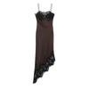 European & American 2025 Summer Women's Asymmetrical Lace Satin Dress 477211