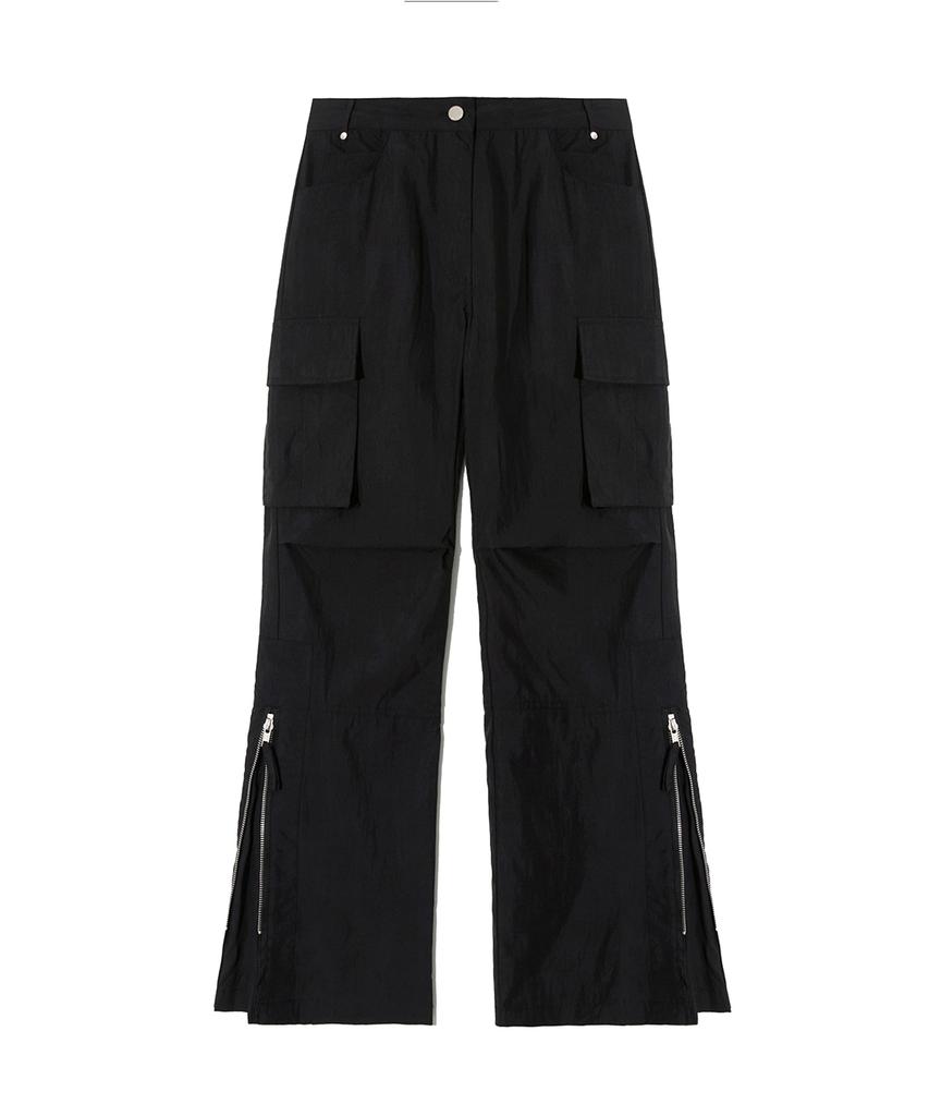 Lense Side Zipper Cargo Bootcut Pants Black