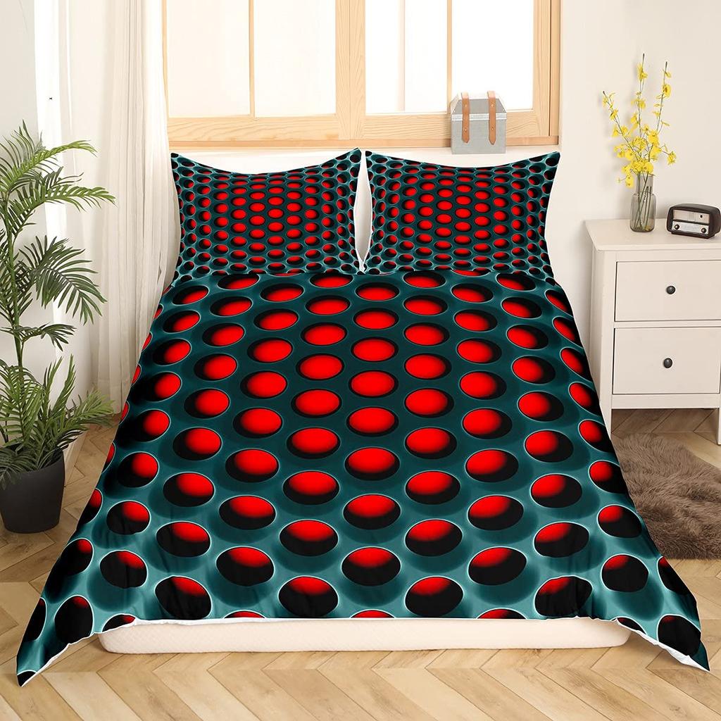 Cyan Red Geometric Patterns Printed Duvet Cover Bedding Stereoscopic Dense Hole Queen Size Duvet Cover Bedroom Decoration Women