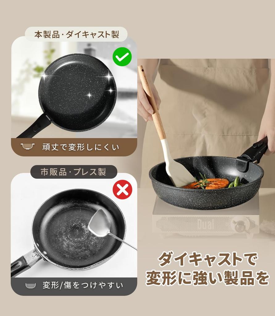 CAROTE Poêle 12 Cuisinière à Gaz IH Sans PFOA et Autres Substances Nocives Professionnelle Amovible Marbre Parfait pour le Nouvel Ensemble Série EW, Pièces, &