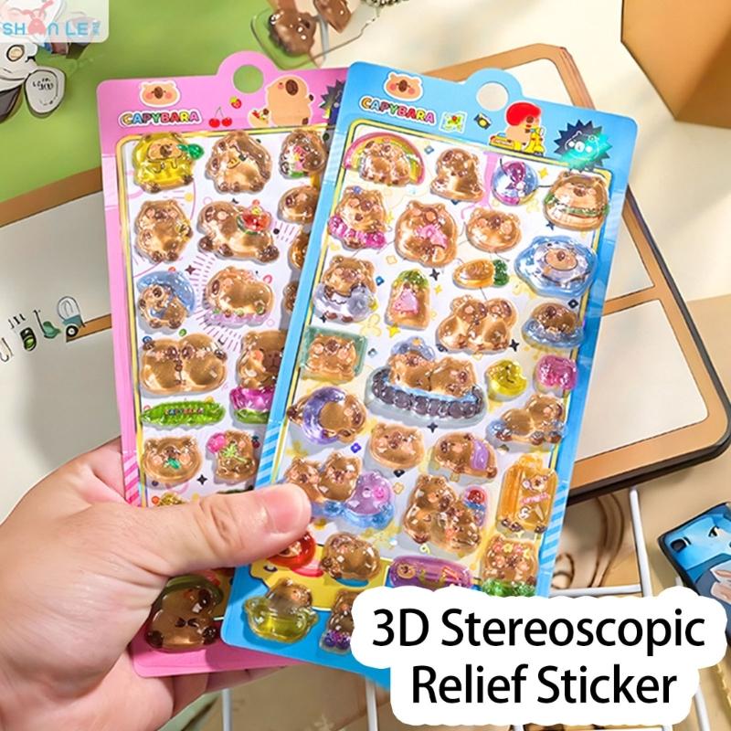 Vibrant Crystal Stickers Showcasing Playful Cartoon Capybara Safe For Youngsters Art Activities And Fun