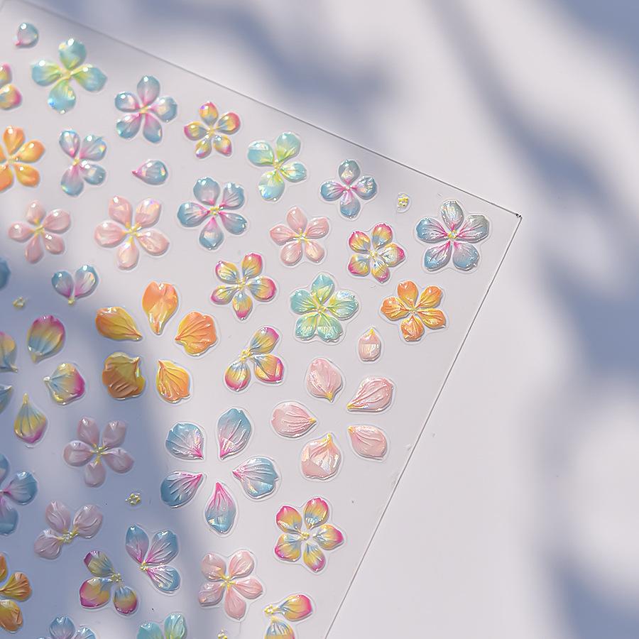 Charming Petal Flower Colorful Wildflowers Daisy Leaves 5D Relief Self Adhesive Nail Art Sticker Decoration Manicure Decal DIY