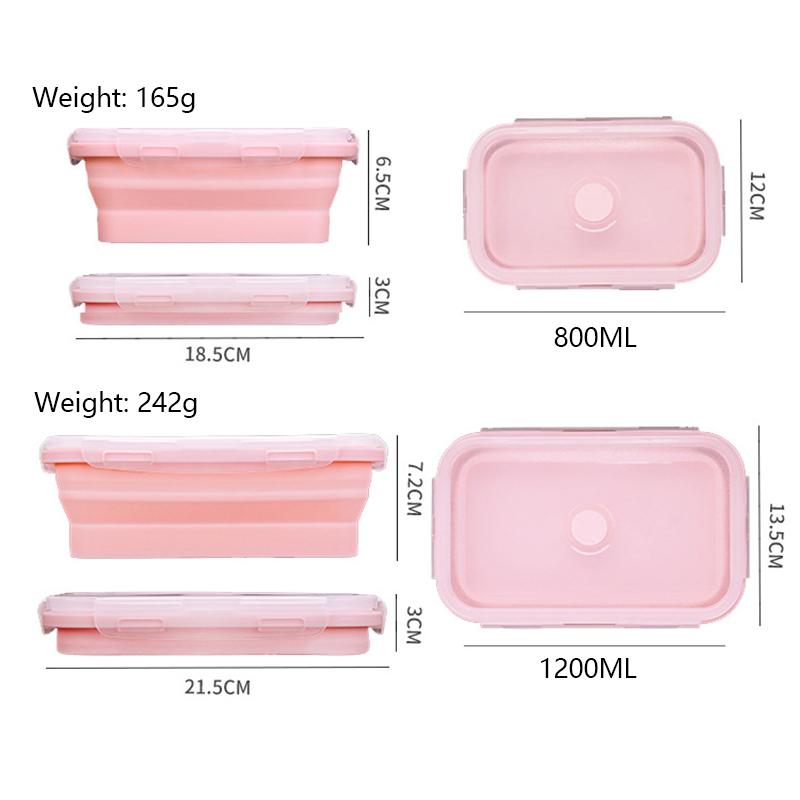 1200ML Silicone Foldable Lunch Box Collapsible Food Storage Container Bento BPA Free Microwavable Portable Picnic Rectangle Box