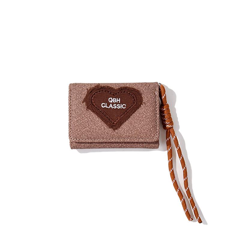 Denim Heart Lanyard: Fashionable Women's Three-Fold Coin Purse Wallet