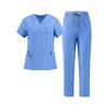 Women's Uniform Quick Dry V-Neck Short Sleeve Top with Pockets and Pants Set Scrub Uniform