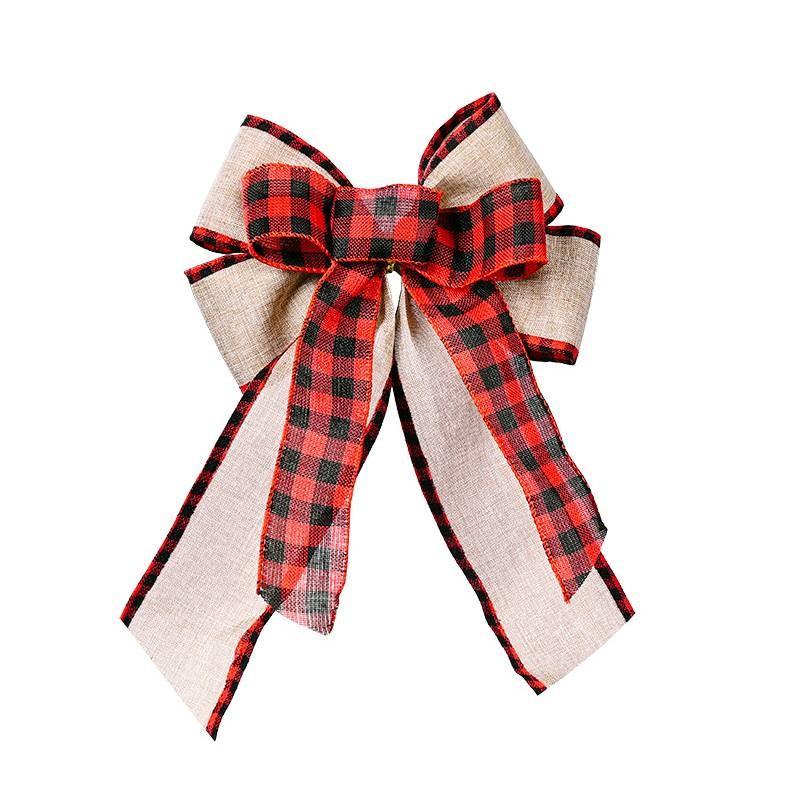 Christmas Decorative Plaid Ribbon Bow With Red And Black For Tree Topper Decor