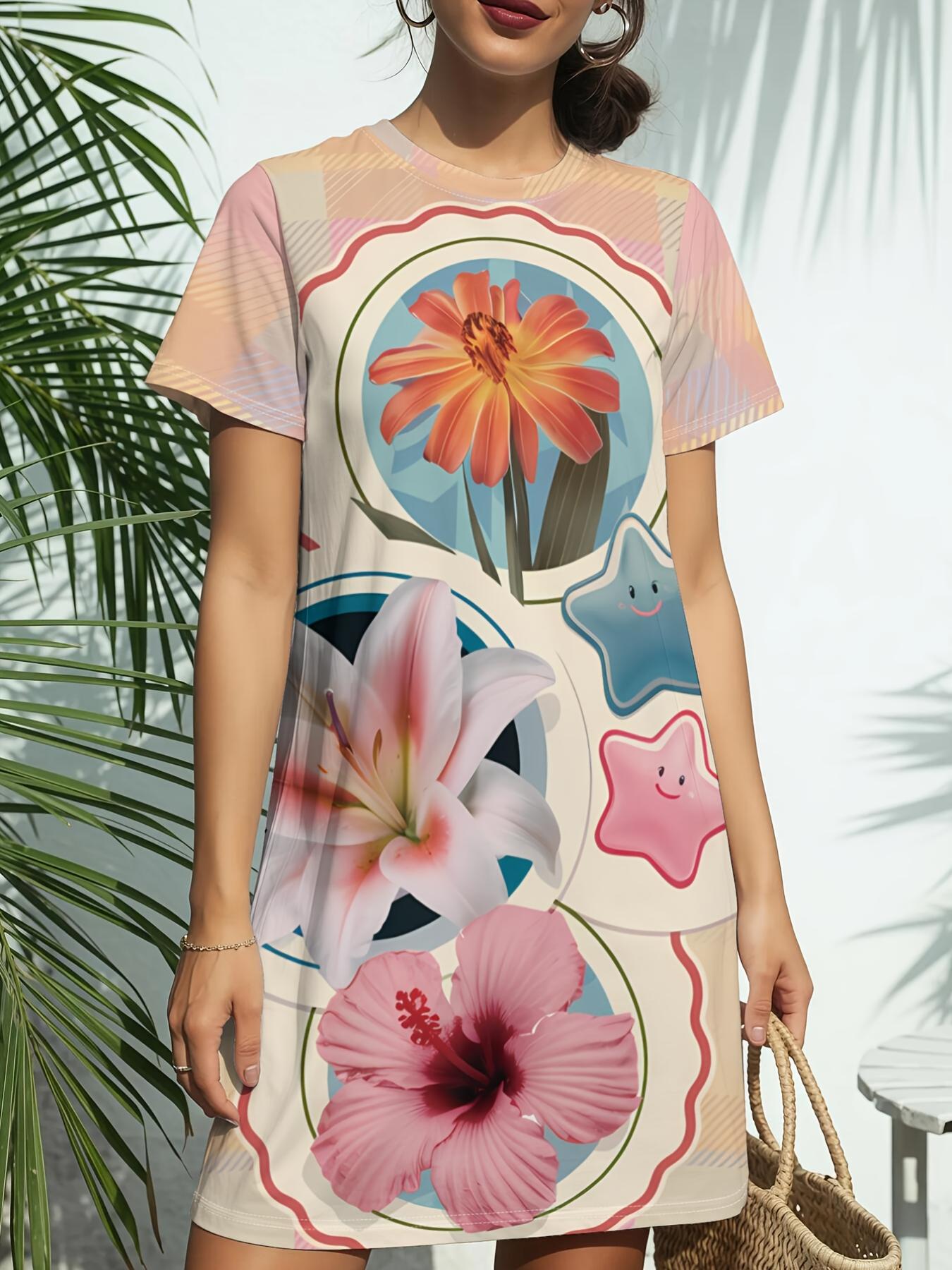 

New Women S Round Neck T-Shirt with Plaid And Floral Design. Short Sleeves. Embodying American Fashion Trends with Digital Prints for Spring And Summe 2XL дубильна кора