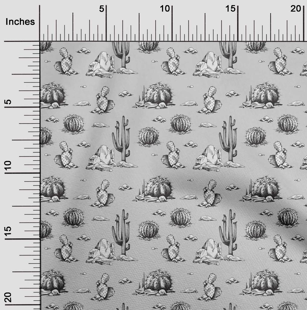 oneOone Georgette Viscose Gray Fabric Cactus Craft Projects Decor Fabric Printed By The Yard 42 Inch