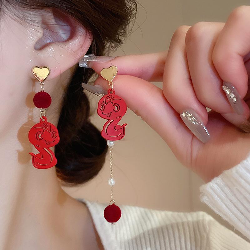 Silver needle zircon curved snake winding stud earrings niche design earrings earrings