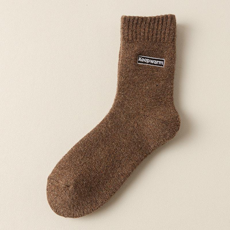 Wollsocken Herren Mittellange Socken Saison Warm Plüsch Verdickt Frottee Socken Bestickte Buchstaben Super Dicke Herrensocken