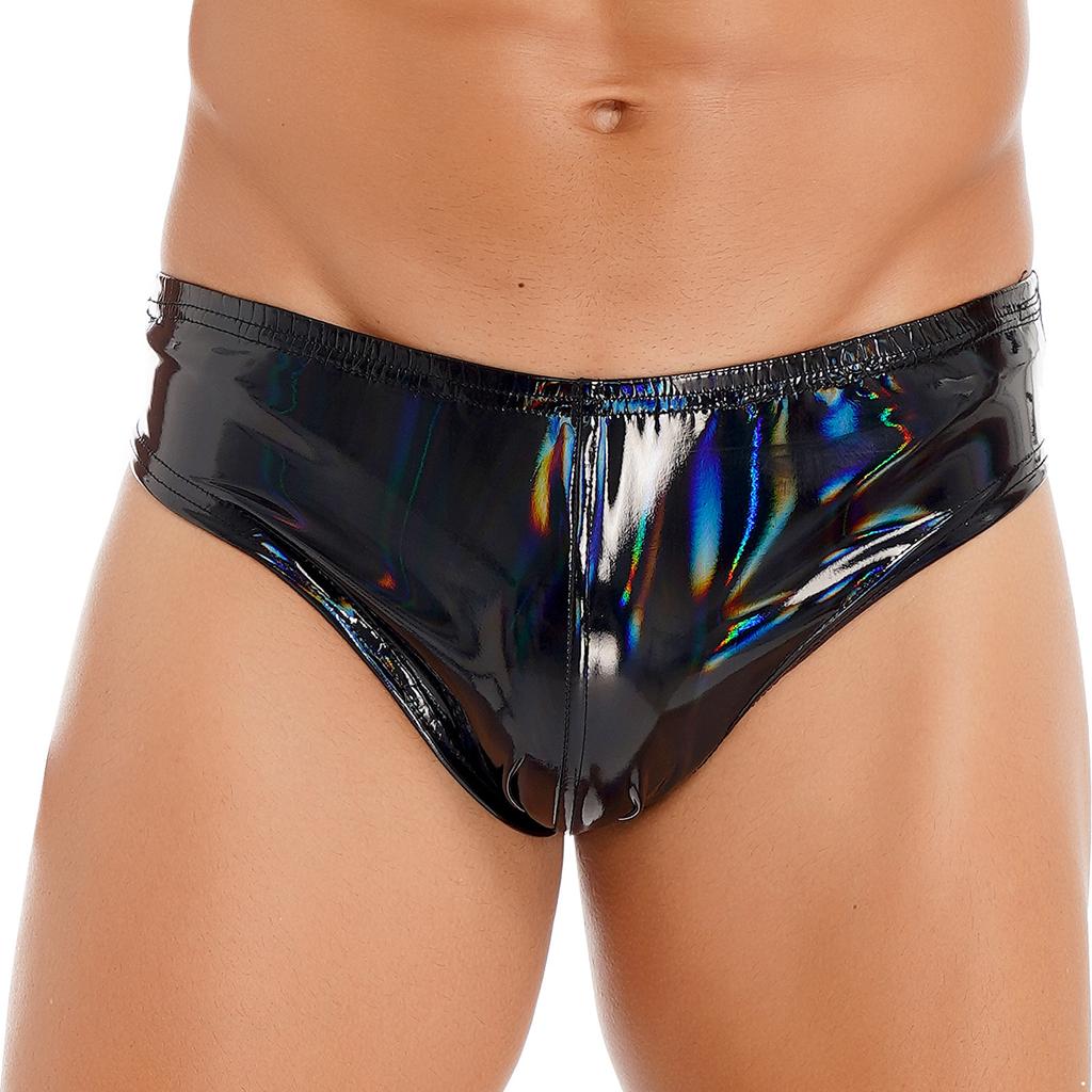 Mens Patent Leather Wet Look Briefs Elastic Waistband Underpants Underwear Club Pole Dancing Wear