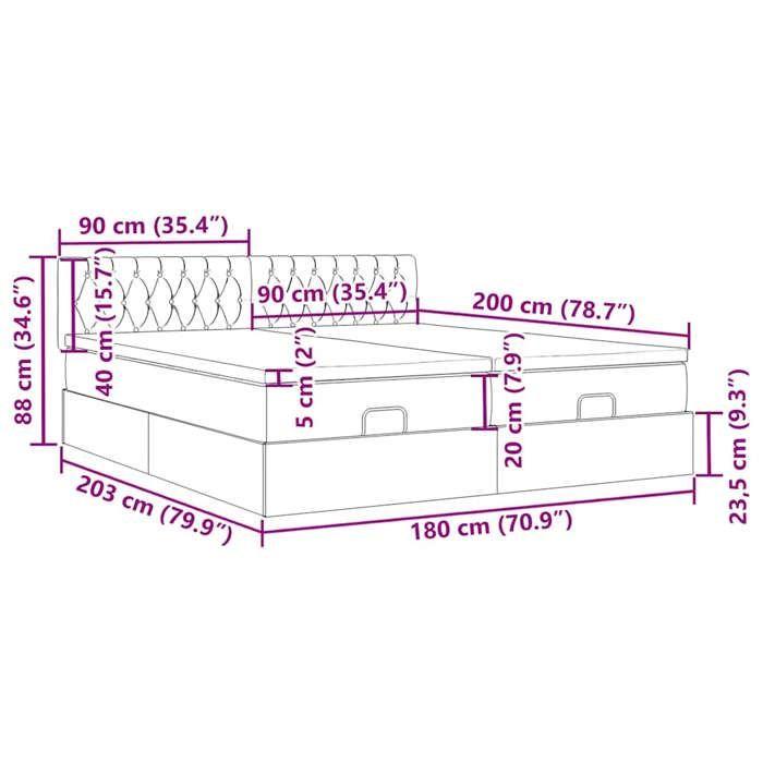 VidaXL Ottoman Bed Frames and Mattress Light Grey 180x200cm Velvet 3312092