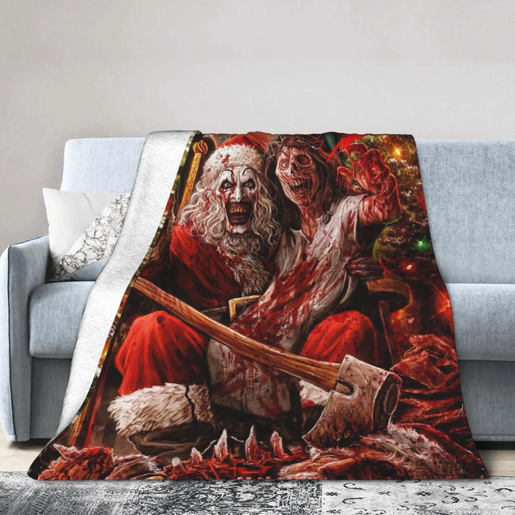Terrifier  Horror Film Warm Plush Throw Blanket for Kids and Adults Soft Flannel Bedspread for Sofa Bed Living Room Decor