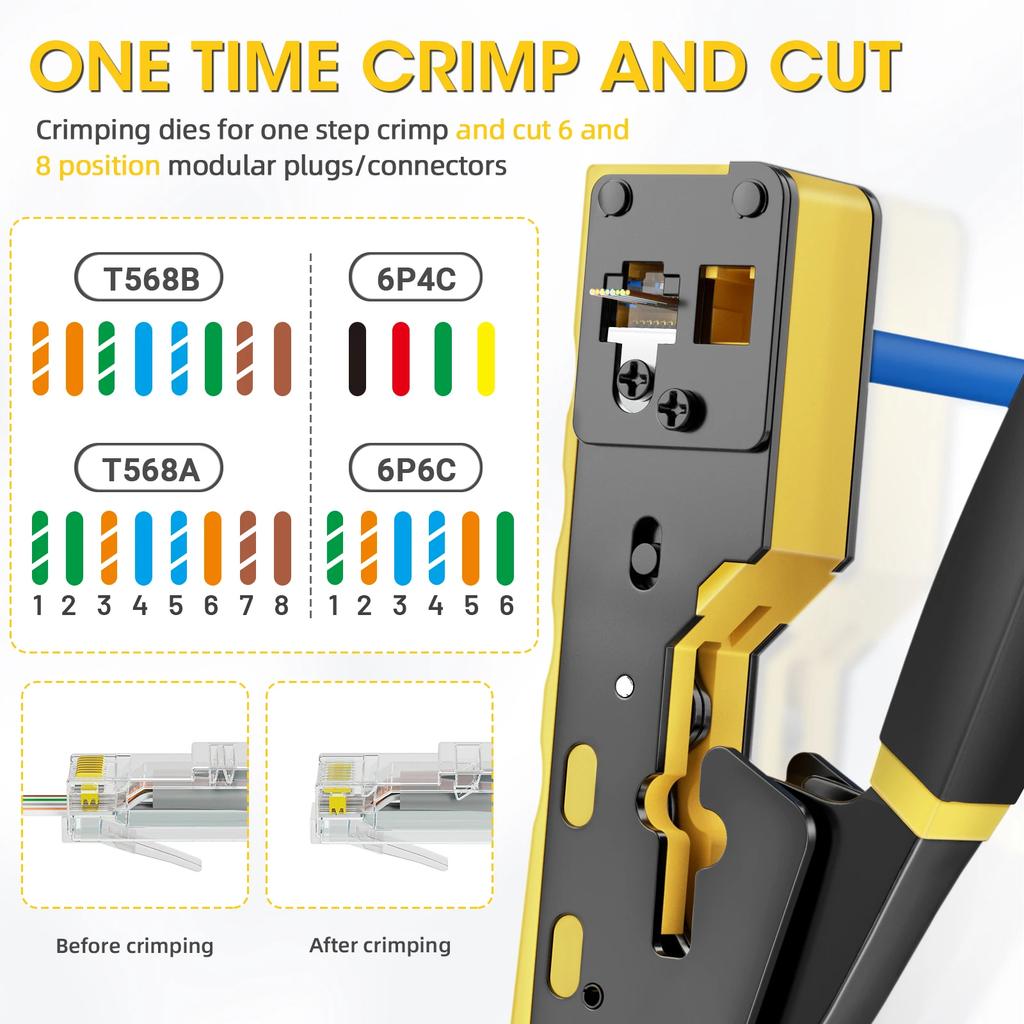 Ferramenta de Crimpagem de Fio RJ45 Tudo em Um Pass Through Crimpador de Fio Alicate de Aço de Alto Carbono para Cabo Ethernet RJ45 Cat6 Cat5 Cat5e