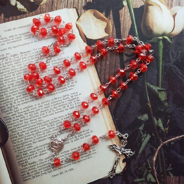 Religion Christian Rosary Necklaces Rose Flower Beaded Necklaces Religious Gift