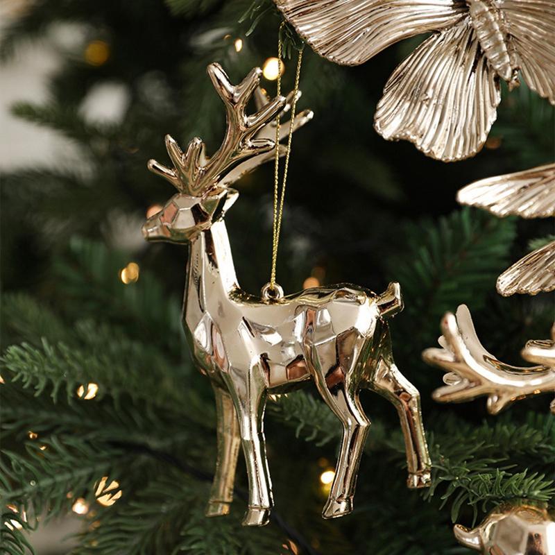 Weihnachts-Gold-Ornamente Rentier Schmetterling Engel Schneeflocke Kunststoff-Anhänger Weihnachtsbaum-Hängedekoration für Zuhause 2026 Neujahrsgeschenk