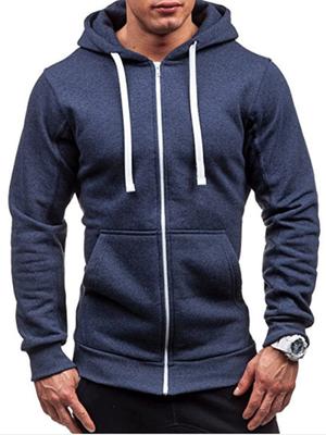 Men's Spring Autumn Sweatshirt Zip-Up Hoodie Simple Fashion Solid Color Coat Hooded Outerwear