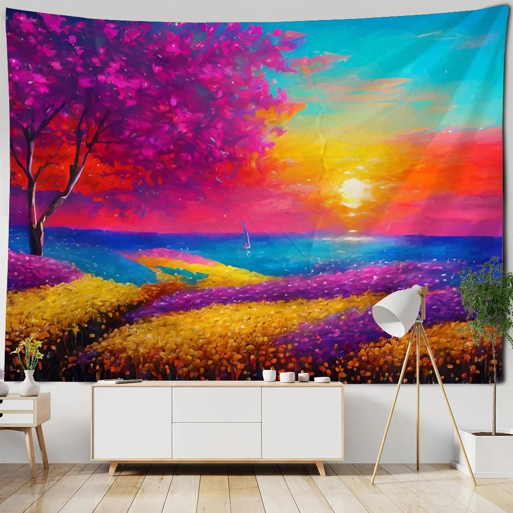 Пейзаж Картина маслом Красочные Цветочные поля Гобелен Офис Гостиная Гобелен Украшения — фото 7