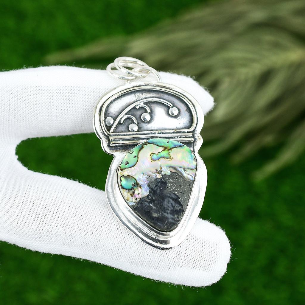 Friendship Day Sale Abalone Shell Gemstone Handmade Wife Pendant Sterling Silver